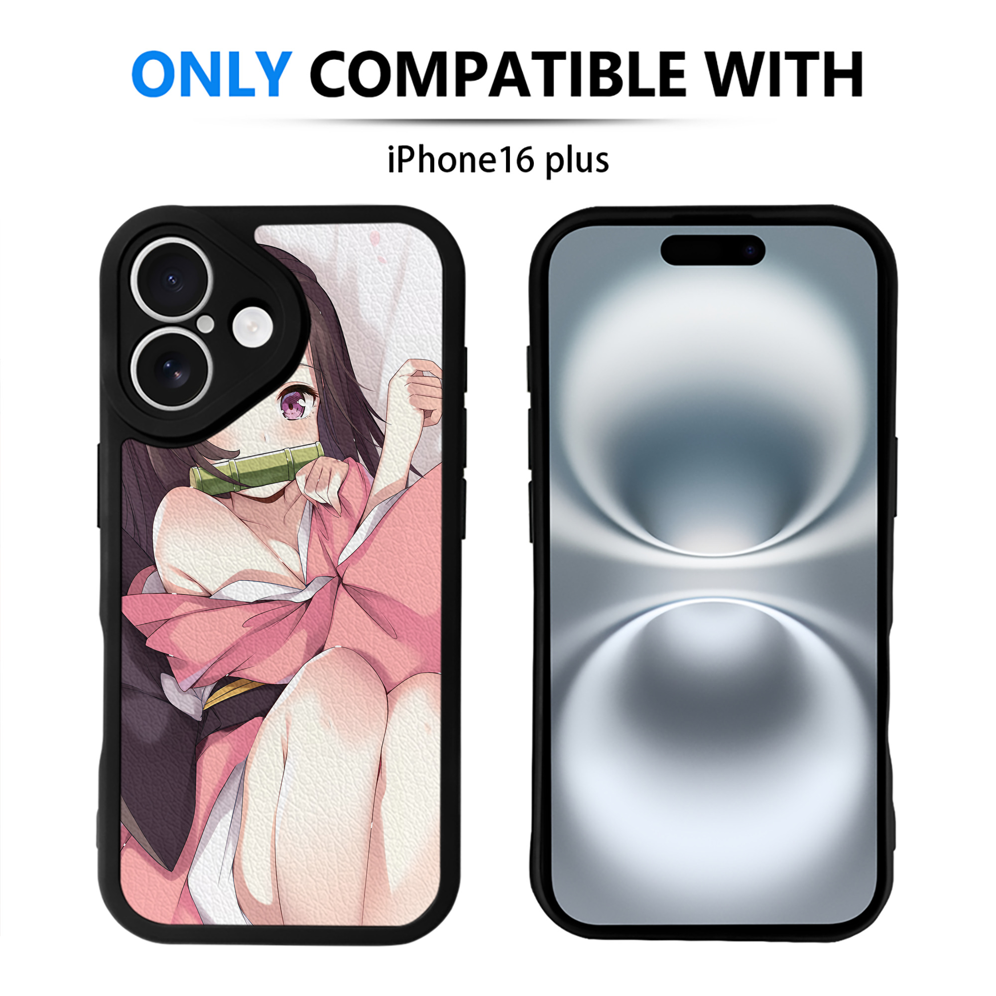 （画像用） 鬼滅の刃（きめつのやいば）竈門 禰󠄀豆子／かまど ねずこ Kamado Nezuko 【iPhone 16シリーズ対応】シリコンスマホケース（レザー調） 材質：シリコン